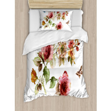 Shabby Plant Roses Buds Duvet Cover Set