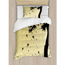 Tree with Falling Leaves Duvet Cover Set