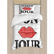 Vintage Bon Jour Words Duvet Cover Set