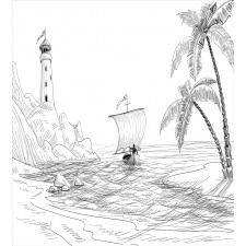 Sketch with Boat Palms Duvet Cover Set