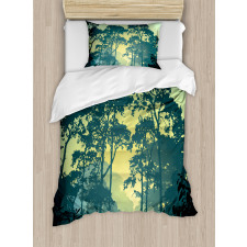 Mist Forest Trees Scene Duvet Cover Set