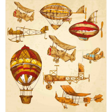 Vintage Baloons Planes Duvet Cover Set
