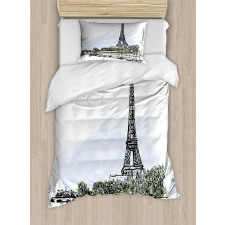 Eiffel Tower Birds Trees Duvet Cover Set