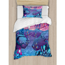 River Mushrooms Trees Duvet Cover Set