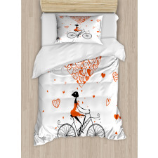 Romantic Cyclist Girl Duvet Cover Set