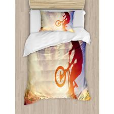 Man on Bike Hazy Sun Duvet Cover Set