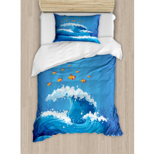 Fish and Wave in Ocean Duvet Cover Set