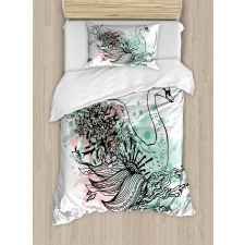 Sketchy Swan Watercolors Duvet Cover Set