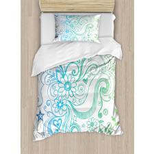 Ombre Sketchy Floral Duvet Cover Set