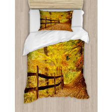 Fall Trees Leaf Road Duvet Cover Set