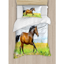 Horse Rural Flowers Duvet Cover Set