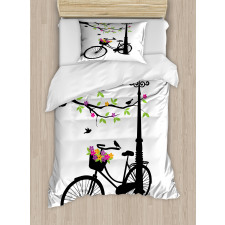 Spring Tree Birds Bike Duvet Cover Set
