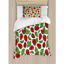 Juicy Strawberries Leaves Duvet Cover Set