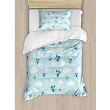 Cartoon Sky Planes Clouds Duvet Cover Set