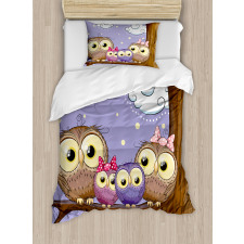 Cartoon Style Owl Family Duvet Cover Set