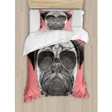 Pug Dog Sunglasses Colar Duvet Cover Set