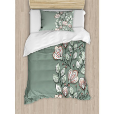 Flowers and Leaves Graphic Duvet Cover Set