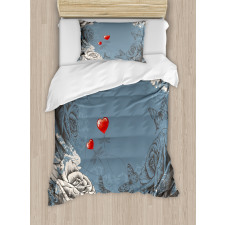 Grunge Rose Petal Heart Duvet Cover Set