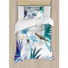 Watercolor Parrot Palm Duvet Cover Set