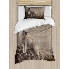 White Wolf on the Rocks Duvet Cover Set