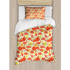 Cup with Dots and Fruits Duvet Cover Set