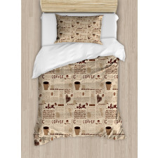 Coffee Cups Writing Duvet Cover Set
