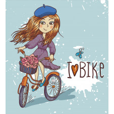 Cartoon Girl with Bike Duvet Cover Set