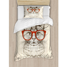 Cat with Retro Glasses Duvet Cover Set