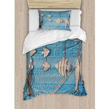 Wooden Fish Shell on Net Duvet Cover Set