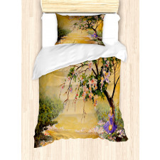 Girl near River Tree Duvet Cover Set