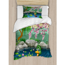 Duck and Frog in a Lake Duvet Cover Set