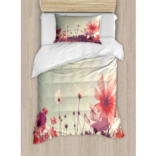 Vintage Cosmos Plant Sky Duvet Cover Set