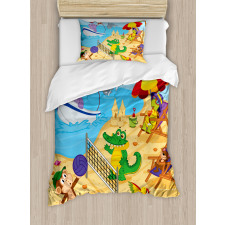 Cartoon Animals on Beach Duvet Cover Set