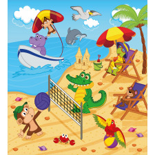 Cartoon Animals on Beach Duvet Cover Set