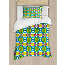 Floral Curvy Checked Duvet Cover Set
