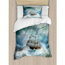 Pirate Ship on Wavy Sea Duvet Cover Set