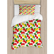Graphic Colored Cherries Duvet Cover Set
