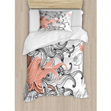 Graphic Swirls Wave Bird Duvet Cover Set