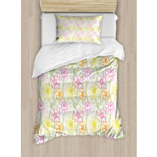 Colorful Flowers Sketchy Duvet Cover Set