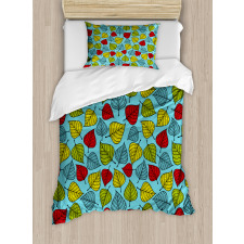 Falling Leaves on Blue Duvet Cover Set