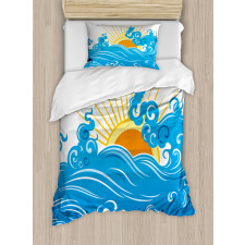 Curved Ocean Waves Sun Duvet Cover Set