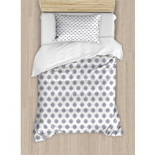 Grey Squares Flowers Duvet Cover Set