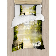 Boat by Foggy Lake Deck Duvet Cover Set