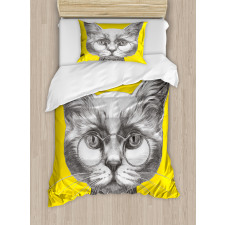 Cat Glasses Bow Tie Duvet Cover Set