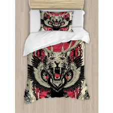 Leopard Head Horns Wings Duvet Cover Set