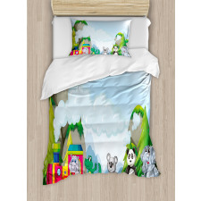 Cartoon Animals on Train Duvet Cover Set