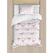 Flamingo Birds Polka Dots Duvet Cover Set