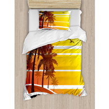 Beach Palm Trees Birds Duvet Cover Set