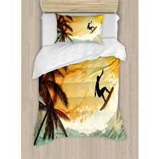 Surfer Sea Palms Sunset Duvet Cover Set