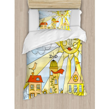 Childlike Smiling Sun Duvet Cover Set